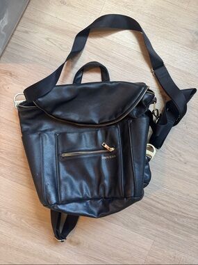 Fawn Design Black Leather baby Backpack